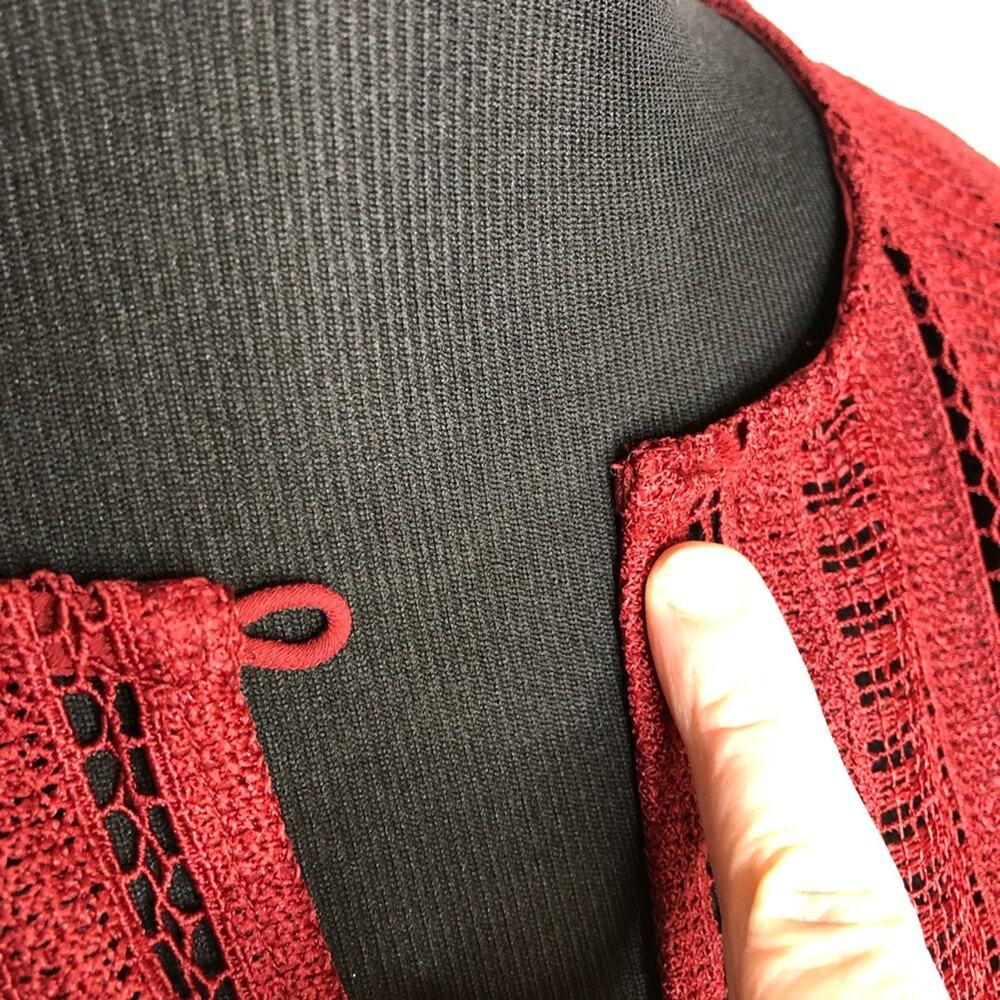 Rebecca Minkoff dark red lace ruffle trim tie sleeve top size Large feminine - Picture 5 of 16
